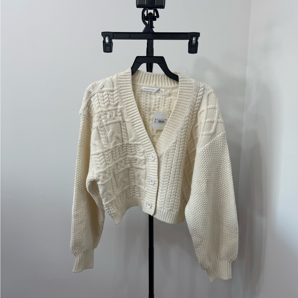 Altar'd State Cream Cable Knit Cardigan - Picture 4 of 7